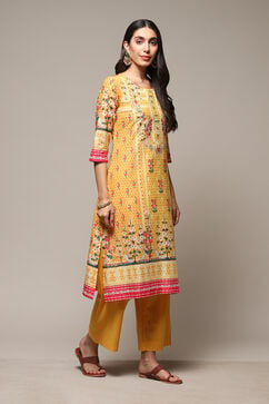 Yellow Cotton Straight 2 Piece Set image number 5