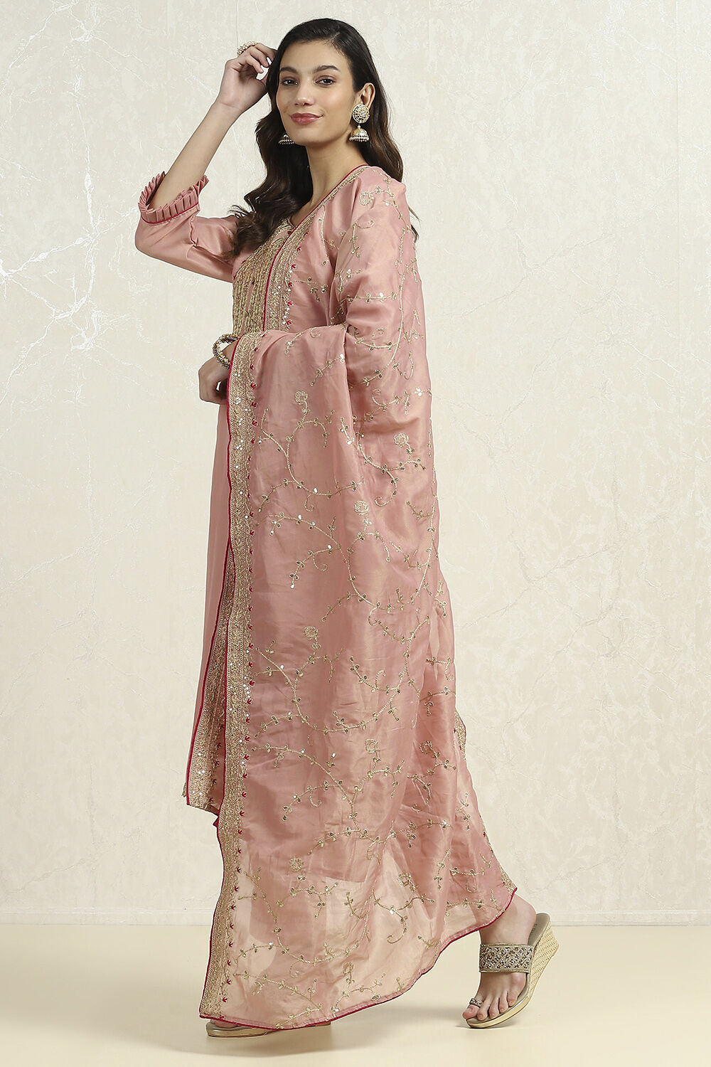 Green Tissue Machine Embroidered Unstitched Suit Set image number 4