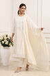 Off-White Cotton Embroidered Straight Suit Set image number 3