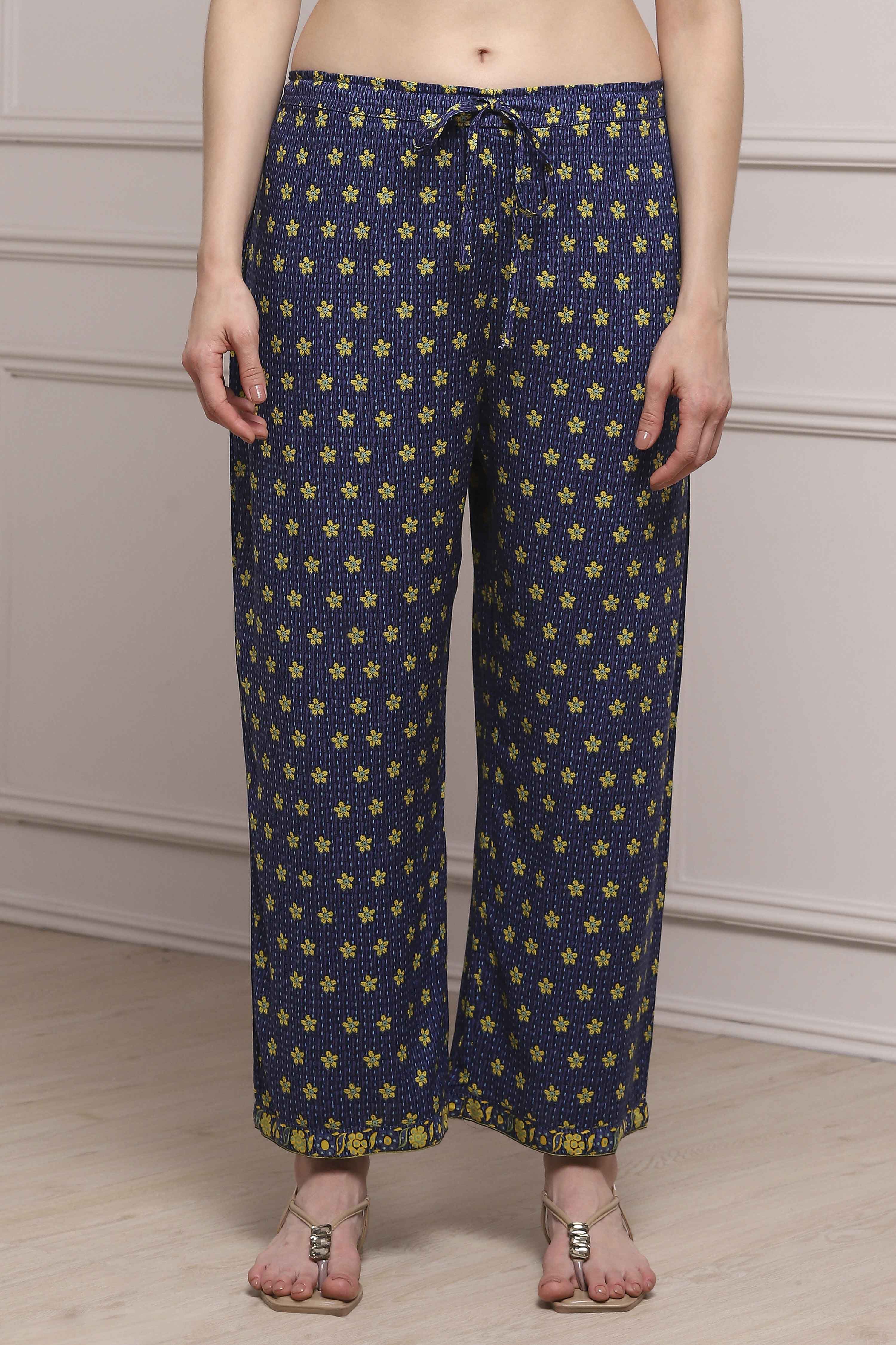 Navy Rayon Straight Palazzo image number 4