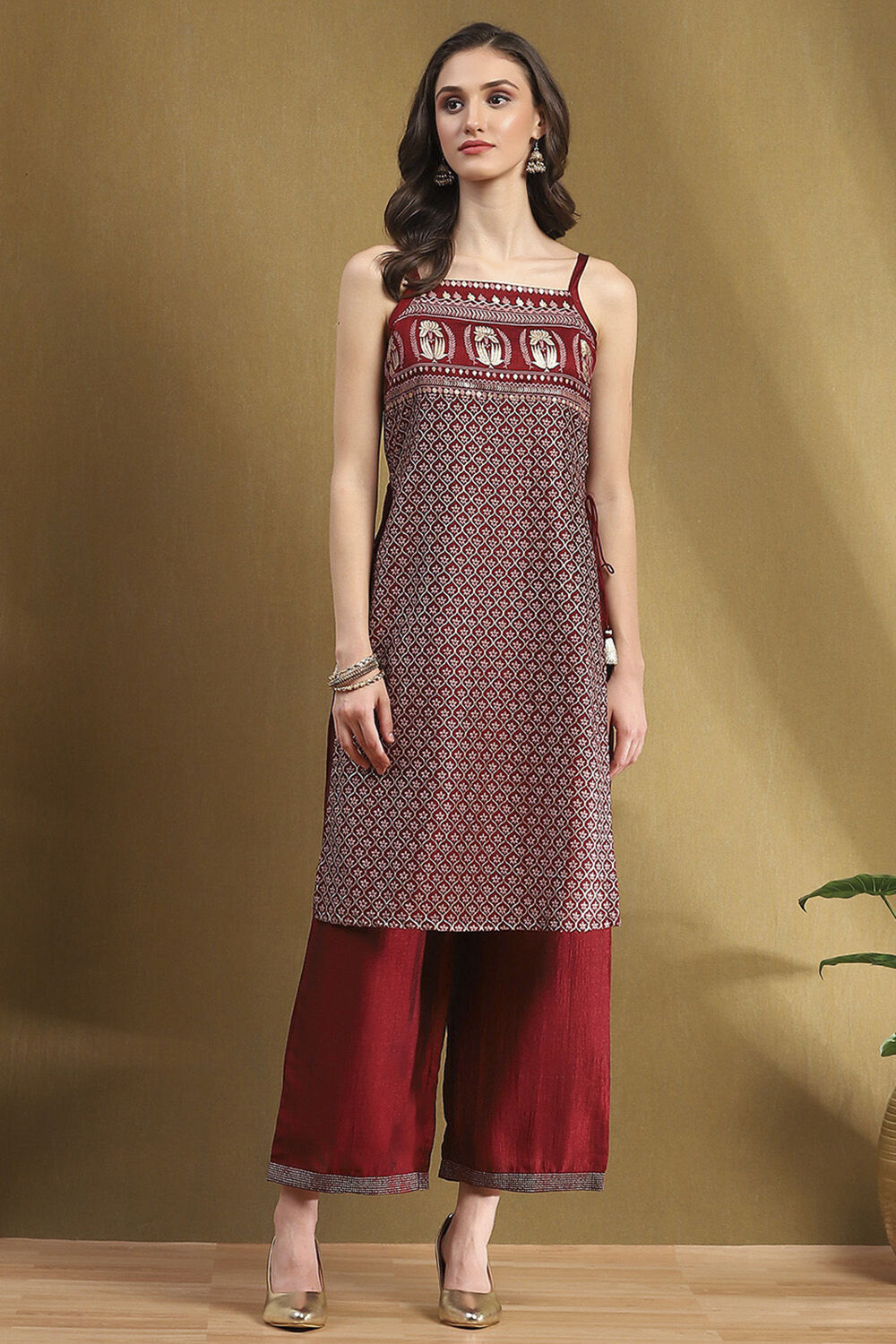 Red Polyester Straight Palazzo Pants image number 0