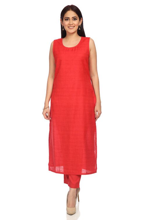 Red Cotton Straight Toga Kurta image number 4