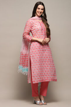Pink Cotton Blend Unstitched Suit set image number 7