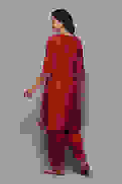 Red Rayon Straight Kurta Salwar Suit Set image number 5