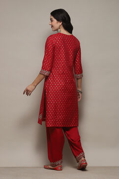 Red Rayon Straight Kurta Salwar Suit Set image number 5