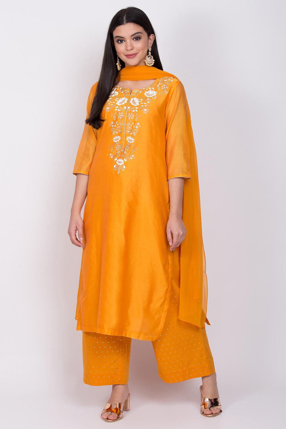 Blue Straight Kurta Palazzo Suit Set image number 0