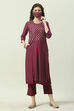 Plum Printed Rayon Straight Kurta Regular Pant Suit Set image number 3