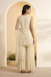 Ivory Embroidered Sharara Set with Net Dupatta image number 3