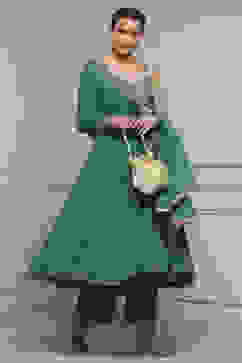 Emarlend Green Polyester Kalidar Printed Suit Set image number 0