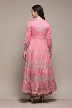 Pink Cotton Blend Anarkali Embroidered Kurta Suit Set image number 5