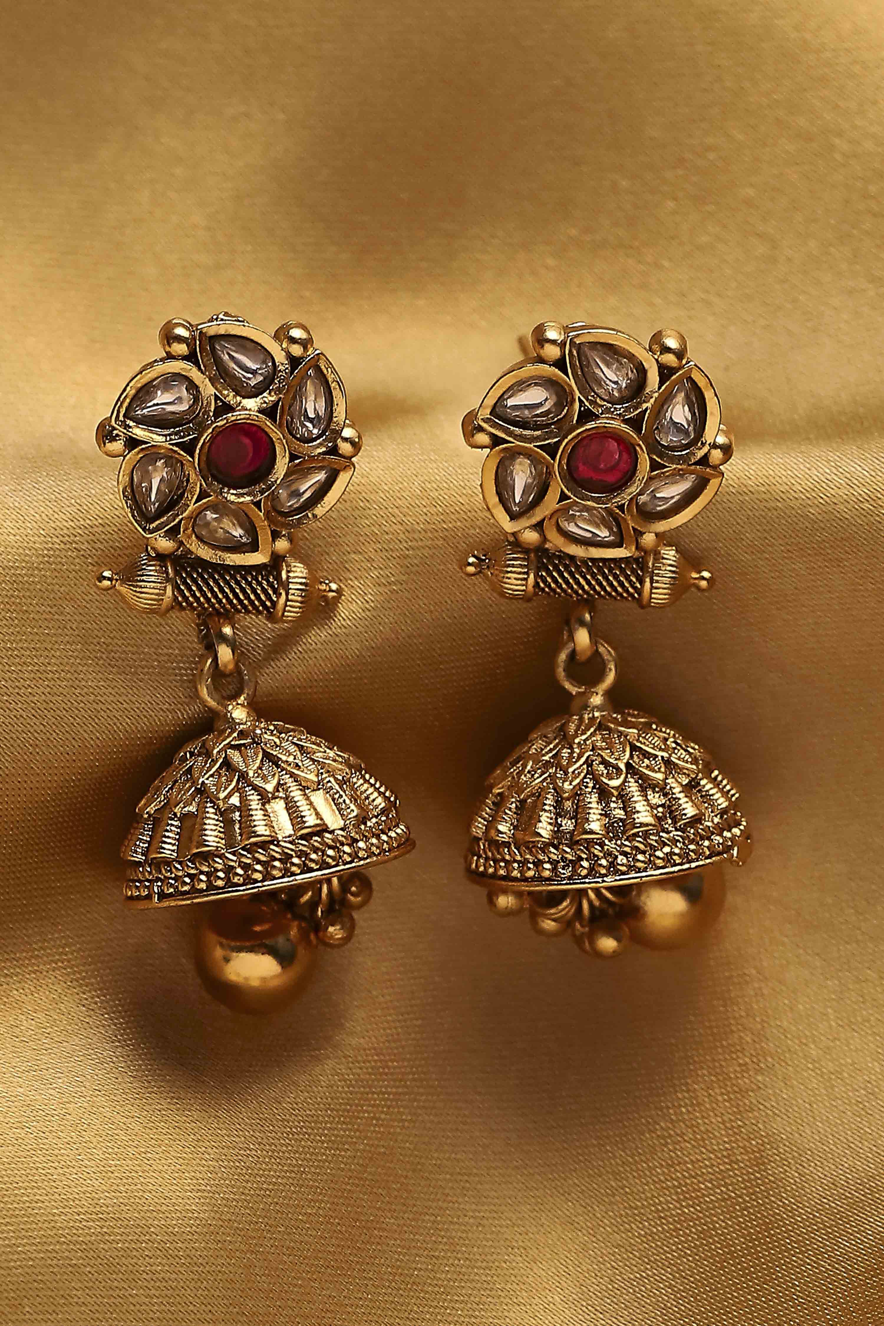 Red Alloy Temple Jhumka image number 0