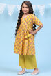 Yellow Cotton Straight Printed Kurta Set image number 3