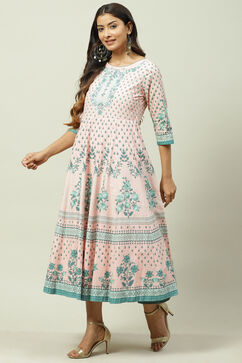 Peach Cotton Flared Fusion Dress image number 2
