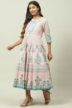 Peach Cotton Flared Fusion Dress image number 2