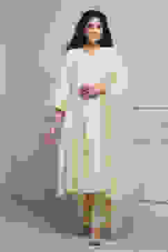 Cream-Colored Silk Metallic Gathered Suit Set image number 6