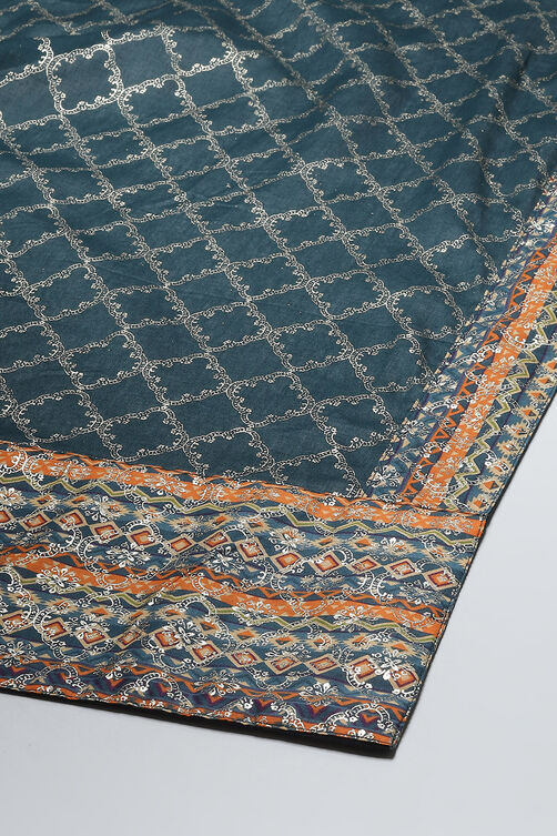 Peacock Blue Cotton Anarkali Kurta Churidar Suit Set image number 3