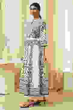 White and Black Cotton Printed Anarkali Kurta Set image number 3