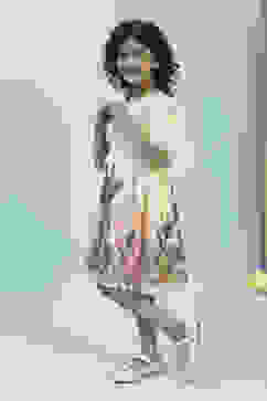 Beige Printed Gathered Dress image number 2