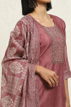 Peach Chanderi Hand Embroidered Unstitched Suit Set image number 8