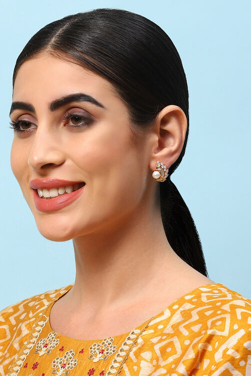 Gold & White Brass Earrings image number 3