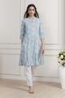 Blue Cotton Printed Straight Kurta image number 0
