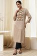 Beige Printed Straight Kurta image number 0