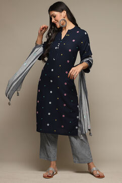 Navy Cotton Straight 3 Piece Set image number 0