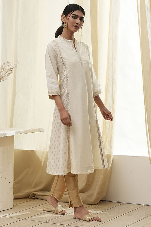 Fuchsia Cotton Printed A-Line Kurta image number 4