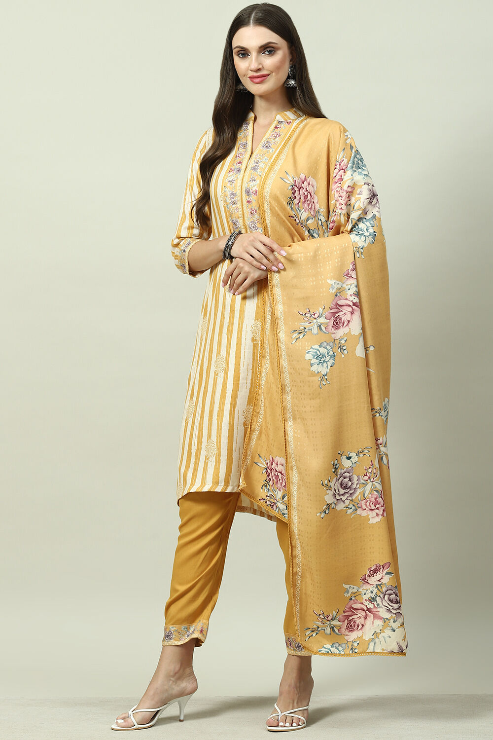 Indigo Viscose Straight Kurta Pants Suit Set image number 5