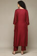 Maroon Rayon Straight Kurta Pant Suit Set image number 4