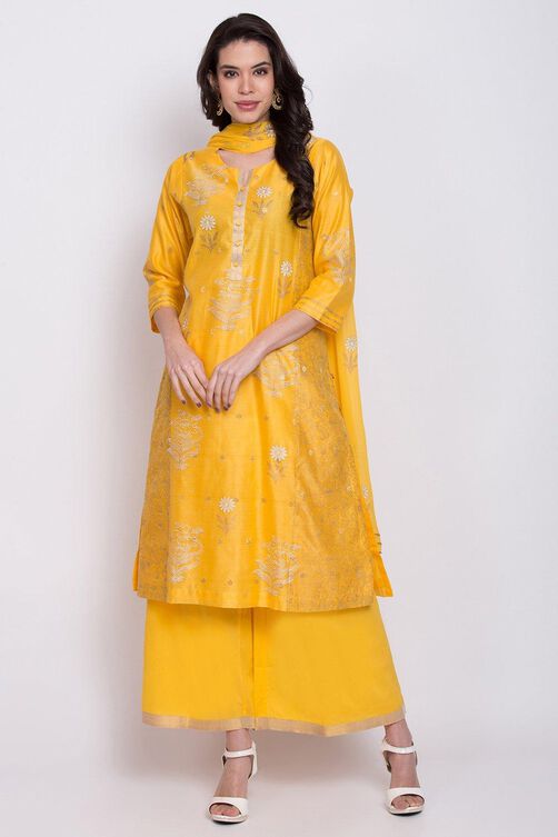 Ochre Flared Kurta Palazzo Suit Set image number 0