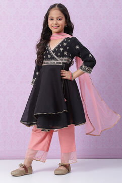 Black Art Silk Anarkali Straight Kurta Palazzo Suit Set image number 5