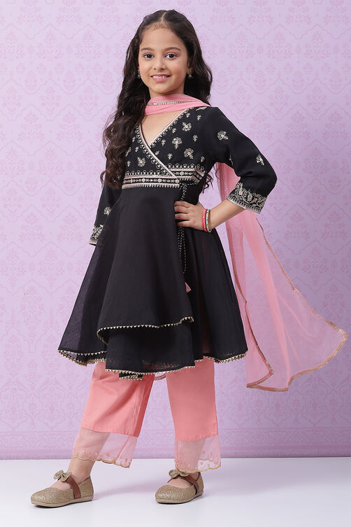Black Art Silk Anarkali Straight Kurta Palazzo Suit Set image number 5