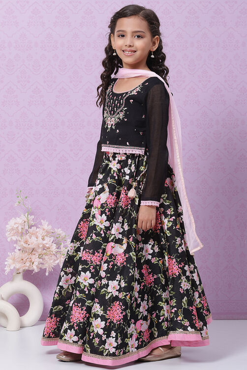 Black Art Silk Lehenga Set image number 3