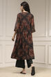 Charcoal Black Printed Gathered Suit Set image number 4