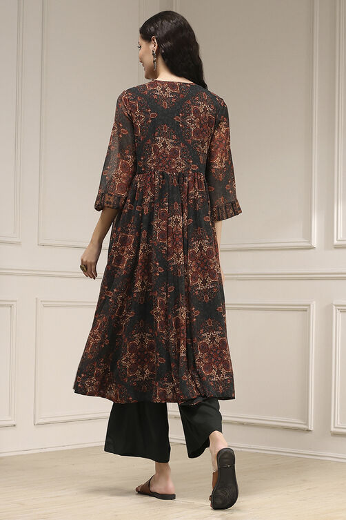 Charcoal Black Printed Gathered Suit Set image number 4