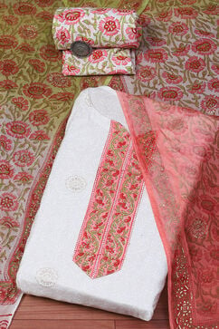 White Pink Cotton Unstitched Suit set image number 0