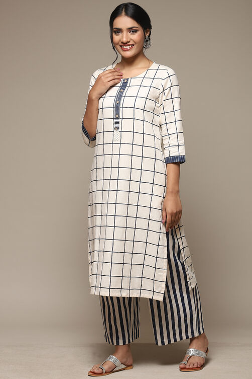 Natural & Berry Cotton Blend Straight Kurta Palazzo Suit Set image number 3