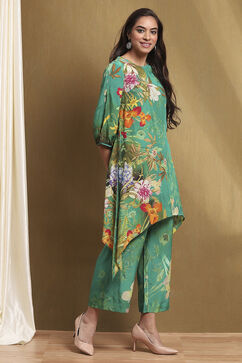 Green Modal Floral Printed Asymmetric Kurta Set image number 5