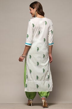 White Green Cotton Unstitched Suit set image number 6