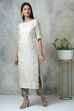 Off White Poly Metallic Cotton Yarndyed Kurta image number 4