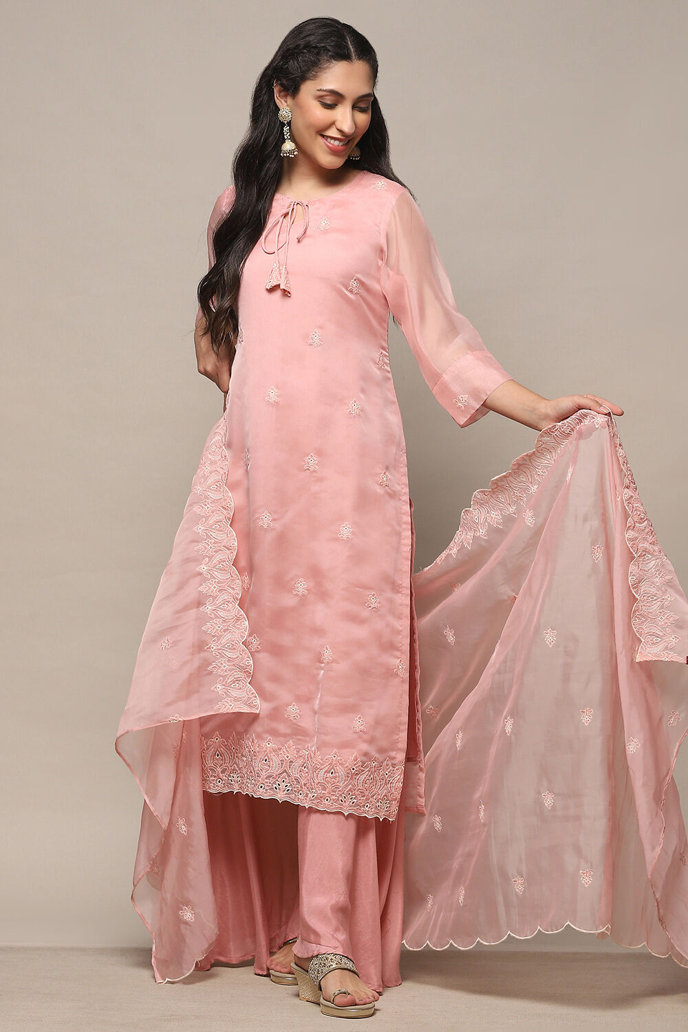 Pink Organza Unstitched Suit set image number 1