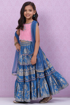 Blue Poly Cotton Lehenga Set image number 5