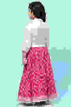 White Shirt Style Top teamed with Pink printed Lehenga Set image number 4