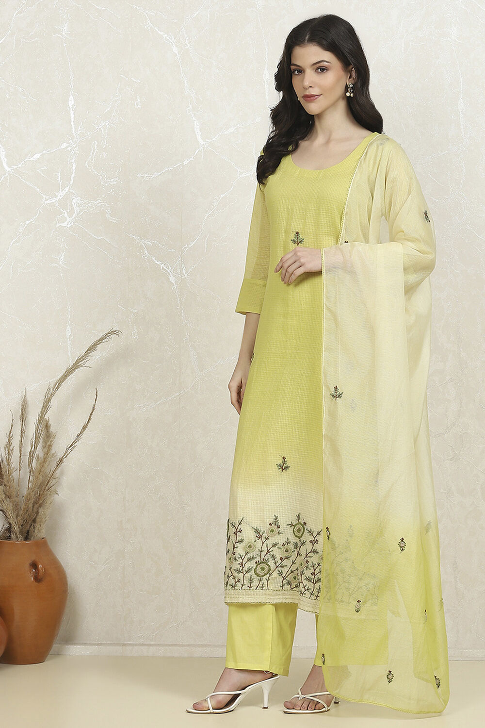 Pink Cotton Hand Embroidered Unstitched Suit Set image number 4