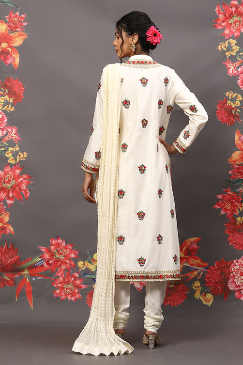 Rohit Bal Off White Cotton Blend Straight Kurta Suit Set image number 4