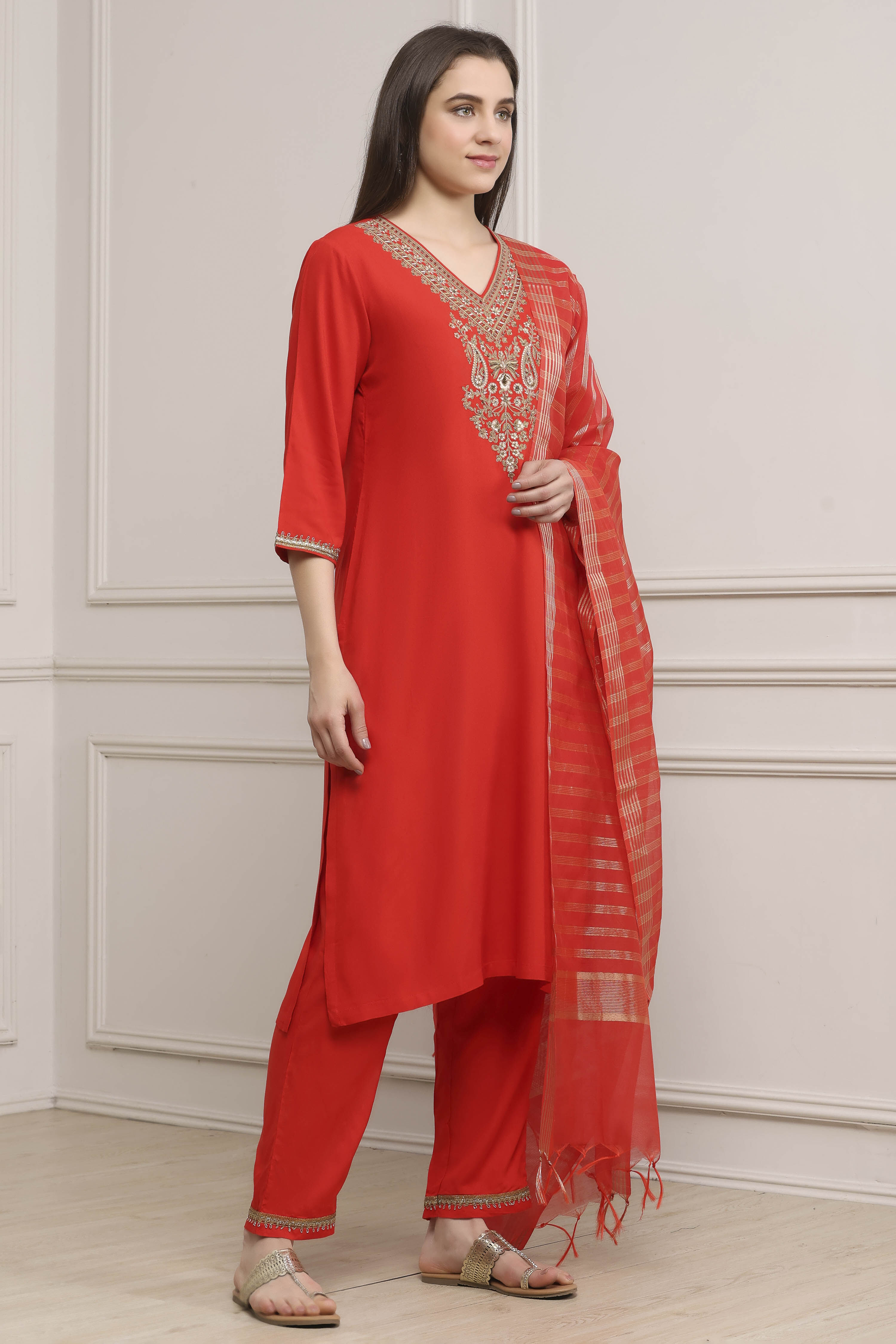 Yellow Viscose Rayon Straight Suit Set image number 5