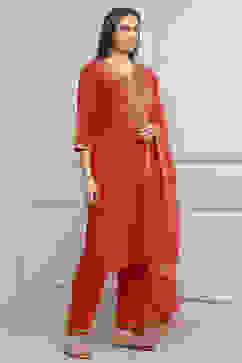 Red Viscose Rayon Straight Suit Set image number 5
