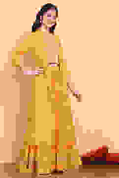 Yellow Printed Festive Fusion Set image number 4