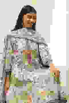 Sage Green Pure Cotton Floral Kalidar Suit Set image number 7